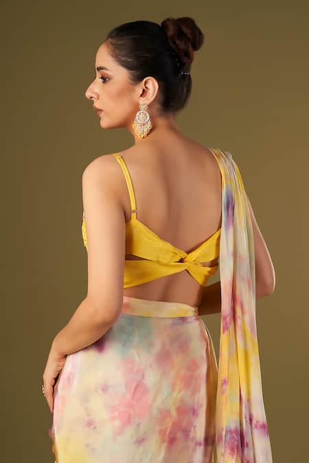 Affroz Embellished Tie & Dye Pre-Draped Saree Set 