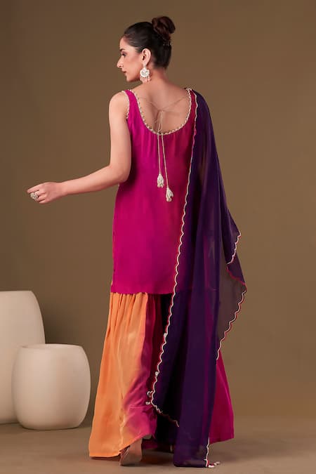 Shop Affroz Pink Viscose, Crepe, Organza Pearls, Cowrie Shells Embellished Kurta Shara Set at Aza Fashions Shop_Affroz_Pink Viscose, Crepe, Organza Pearls, Cowrie Shells Embellished Kurta Shara Set_at_Aza_Fashions