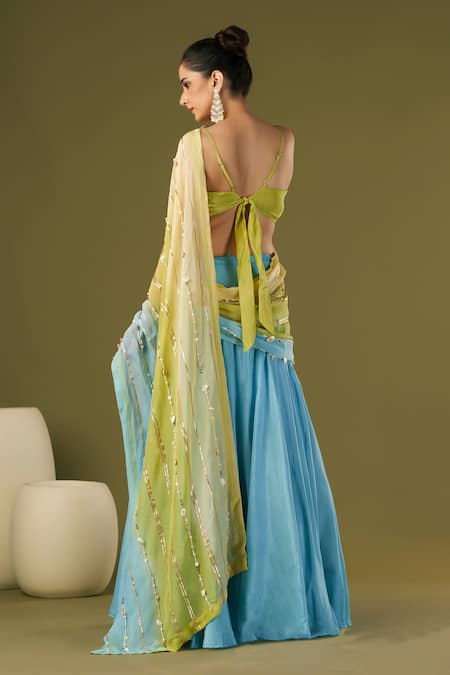 Affroz Cowl Neck Pearls Embellished Lehenga Saree 