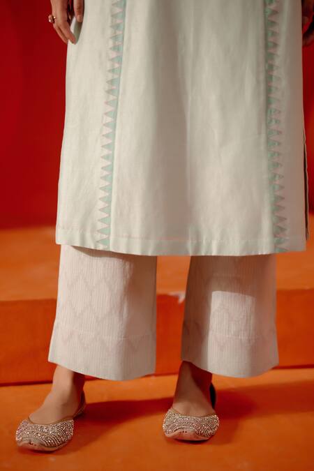 Devnaagri Blue , Cotton, Wool, Organza Patra And Dori Work Kurta Palazzo Set at Aza Fashions Devnaagri_Blue , Cotton, Wool, Organza Patra And Dori Work Kurta Palazzo Set _at_Aza_Fashions