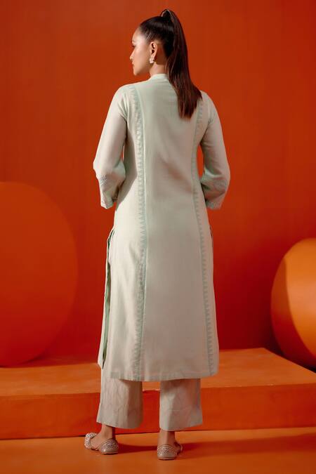 Buy Devnaagri Blue , Cotton, Wool, Organza Patra And Dori Work Kurta Palazzo Set Buy_Devnaagri_Blue , Cotton, Wool, Organza Patra And Dori Work Kurta Palazzo Set