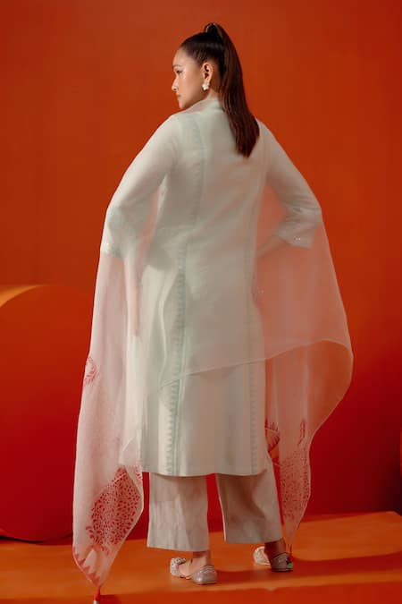 Shop Devnaagri Blue , Cotton, Wool, Organza Patra And Dori Work Kurta Palazzo Set at Aza Fashions Shop_Devnaagri_Blue , Cotton, Wool, Organza Patra And Dori Work Kurta Palazzo Set _at_Aza_Fashions