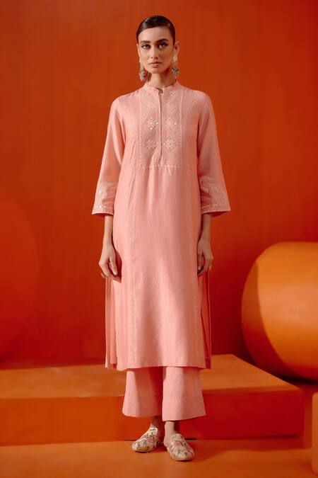 Devnaagri Pink , Cotton, Organza Embroidery Dori And Patra Work Kurta Palazzo Set Online at Aza Fashions Devnaagri_Pink , Cotton, Organza Embroidery Dori And Patra Work Kurta Palazzo Set _Online_at_Aza_Fashions