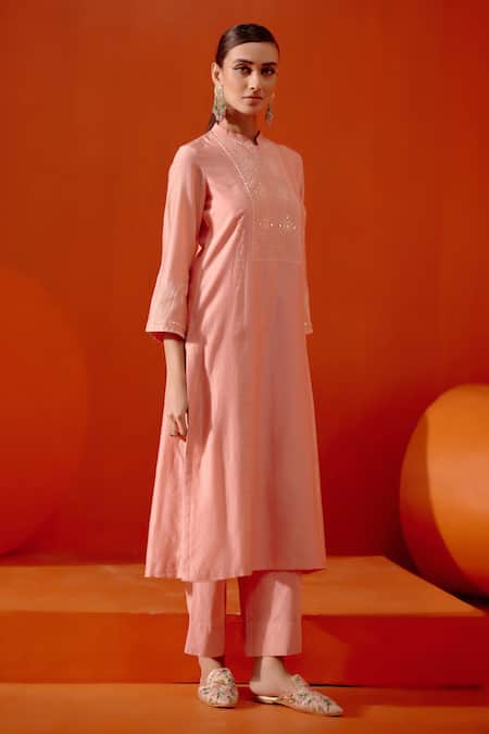 Shop Devnaagri Pink , Cotton, Organza Embroidery Dori And Patra Work Kurta Palazzo Set at Aza Fashions Shop_Devnaagri_Pink , Cotton, Organza Embroidery Dori And Patra Work Kurta Palazzo Set _at_Aza_Fashions