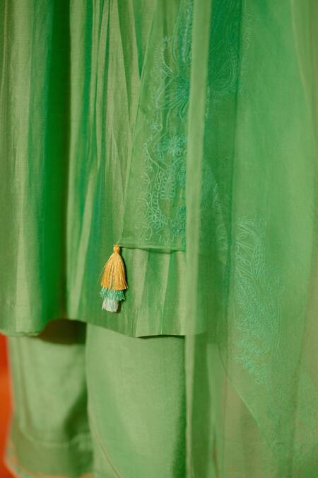 Devnaagri Green , Chanderi, Organza Patra And Dori Work Kurta Palazzo Set at Aza Fashions Devnaagri_Green , Chanderi, Organza Patra And Dori Work Kurta Palazzo Set _at_Aza_Fashions