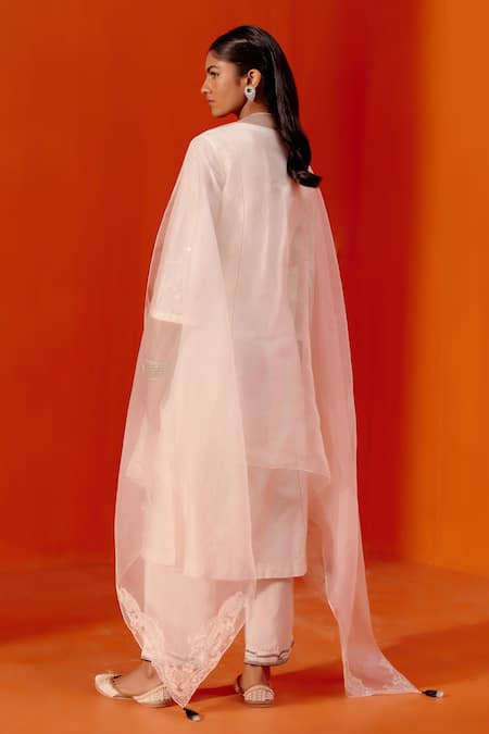 Shop Devnaagri Ivory , Chanderi, Organza Dori And Patra Work Kurta Palazzo Set at Aza Fashions Shop_Devnaagri_Ivory , Chanderi, Organza Dori And Patra Work Kurta Palazzo Set _at_Aza_Fashions