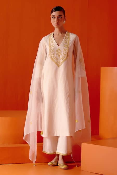 Devnaagri Dori Work & Printed Kurta Palazzo Set 