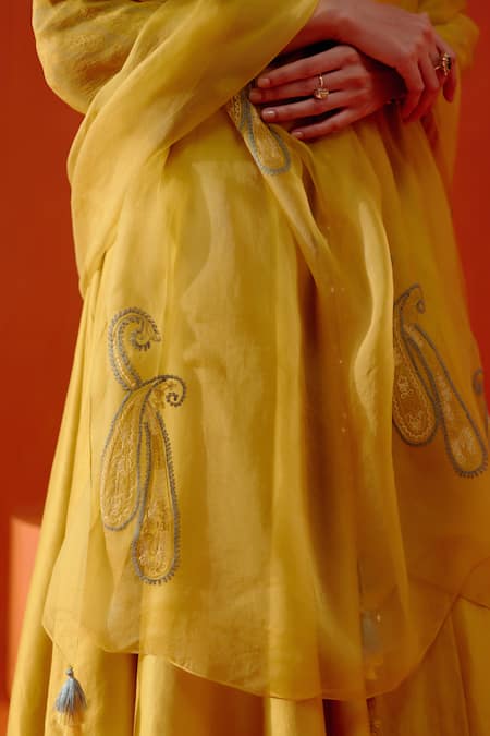 Devnaagri Yellow Chanderi, Silk Organza Embroidery, Dori And Patra Anarkali Palazzo Set Online at Aza Fashions Devnaagri_Yellow Chanderi, Silk Organza Embroidery, Dori And Patra Anarkali Palazzo Set _Online_at_Aza_Fashions
