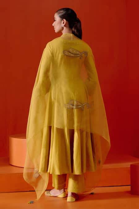 Shop Devnaagri Yellow Chanderi, Silk Organza Embroidery, Dori And Patra Anarkali Palazzo Set at Aza Fashions Shop_Devnaagri_Yellow Chanderi, Silk Organza Embroidery, Dori And Patra Anarkali Palazzo Set _at_Aza_Fashions