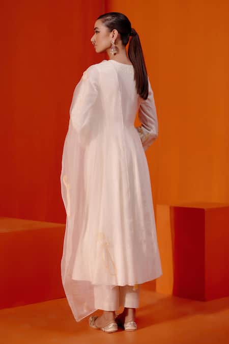 Shop Devnaagri Ivory Chanderi, Silk Organza Diamonds, Dori And Patra Work Anarkali Palazzo Set at Aza Fashions Shop_Devnaagri_Ivory Chanderi, Silk Organza Diamonds, Dori And Patra Work Anarkali Palazzo Set _at_Aza_Fashions