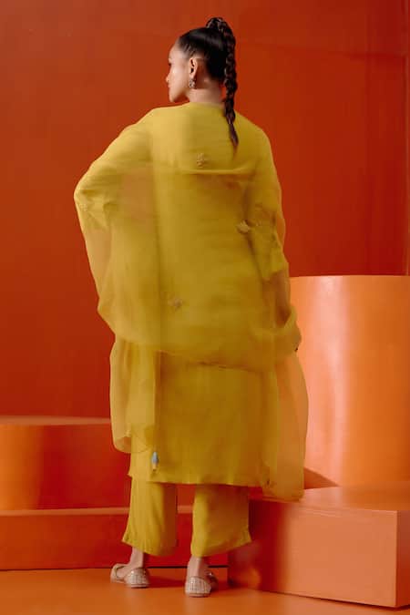 Shop Devnaagri Yellow Chanderi, Silk Organza Diamonds, Dori And Patra Work Kurta Palazzo Set at Aza Fashions Shop_Devnaagri_Yellow Chanderi, Silk Organza Diamonds, Dori And Patra Work Kurta Palazzo Set _at_Aza_Fashions