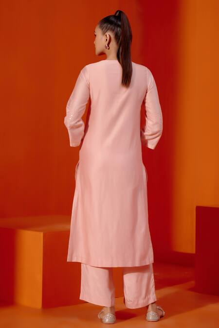 Buy Devnaagri Pink Chanderi, Silk Organza Embroidery, Dori And Patra Work Kurta Palazzo Set Buy_Devnaagri_Pink Chanderi, Silk Organza Embroidery, Dori And Patra Work Kurta Palazzo Set