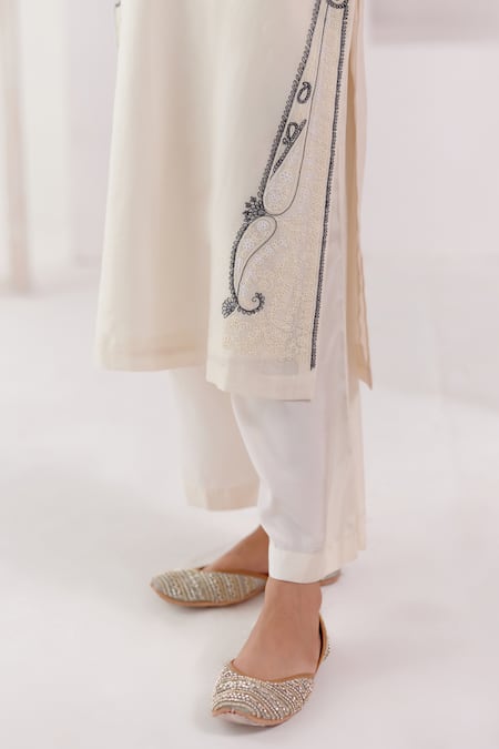 Shop Devnaagri Ivory Chanderi, Silk Organza Embroidery Patra And Dori Work Kurta Palazzo Set Online at Aza Fashions Shop_Devnaagri_Ivory Chanderi, Silk Organza Embroidery Patra And Dori Work Kurta Palazzo Set _Online_at_Aza_Fashions