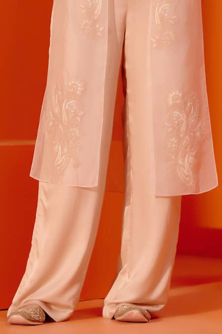 Devnaagri Beige Cotton Satin Embroidery Sweetheart Neck Cape With Pant Set Online at Aza Fashions Devnaagri_Beige Cotton Satin Embroidery Sweetheart Neck Cape With Pant Set _Online_at_Aza_Fashions