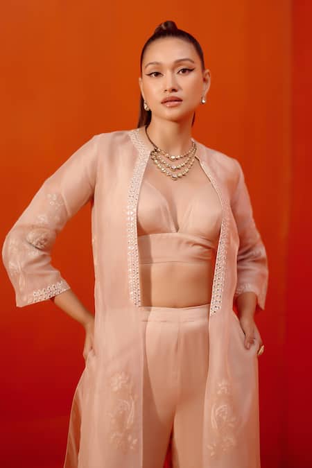 Buy Devnaagri Beige Cotton Satin Embroidery Sweetheart Neck Cape With Pant Set Online at Aza Fashions Buy_Devnaagri_Beige Cotton Satin Embroidery Sweetheart Neck Cape With Pant Set _Online_at_Aza_Fashions