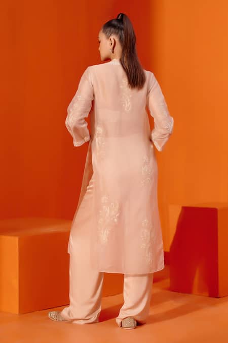 Shop Devnaagri Beige Cotton Satin Embroidery Sweetheart Neck Cape With Pant Set at Aza Fashions Shop_Devnaagri_Beige Cotton Satin Embroidery Sweetheart Neck Cape With Pant Set _at_Aza_Fashions