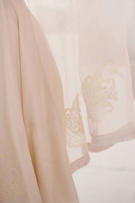Devnaagri_Ivory Chanderi, Silk Organza Embroidery, Diamonds Patra Embellished Anarkali Set _at_Aza_Fashions