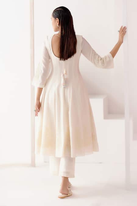 Shop_Devnaagri_Ivory Chanderi, Silk Organza Embroidery, Diamonds Patra Embellished Anarkali Set _at_Aza_Fashions