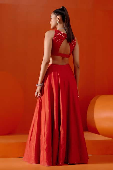 Buy Devnaagri Red Cotton Satin, Silk Organza, Chanderi Embroidery, Floral Dori Lehenga Set Online at Aza Fashions Buy_Devnaagri_Red Cotton Satin, Silk Organza, Chanderi Embroidery, Floral Dori Lehenga Set _Online_at_Aza_Fashions