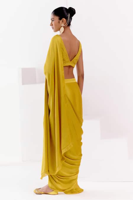 Devnaagri Pre-Draped Saree With Floral Embroidered Blouse 