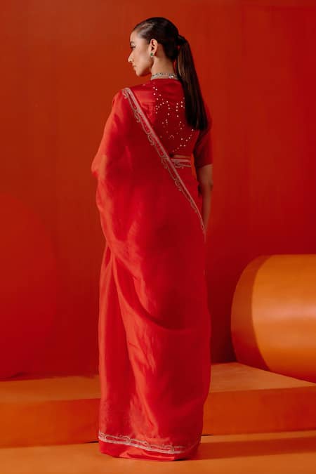 Devnaagri Floral Embroidered Border Saree With Blouse 