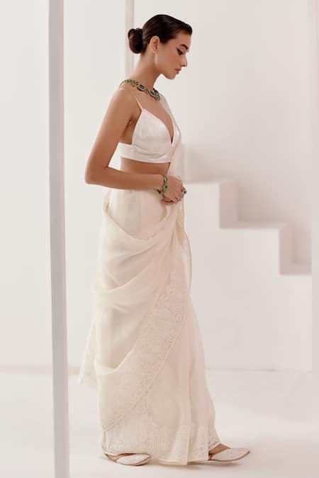 Devnaagri Dori Embroidered Silk Organza Saree With Blouse 