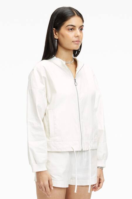 Buy_Terra Luna_Ivory 100% Organic Handloom Cotton Plain Octan Astro Sheen Jacket _Online_at_Aza_Fashions
