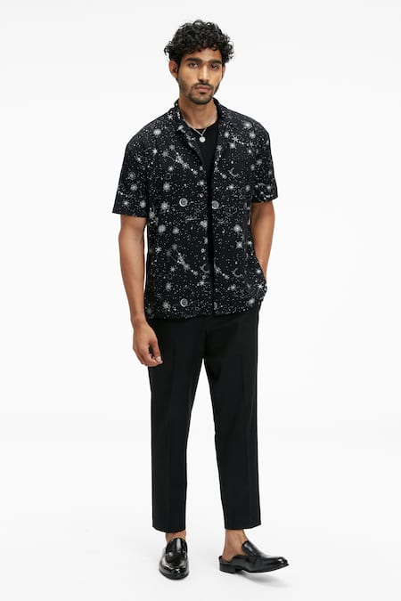 Terra Luna Black Cotton Palawan Eco Foil Sparkle Print Shirt