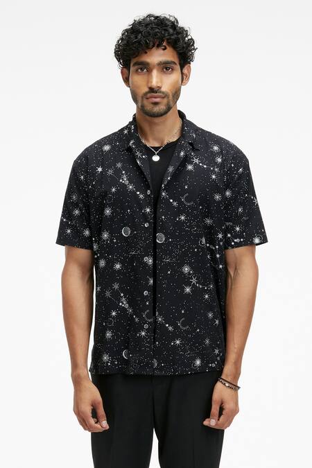 Terra Luna_Black Cotton Palawan Eco Foil Sparkle Print Shirt _Online_at_Aza_Fashions