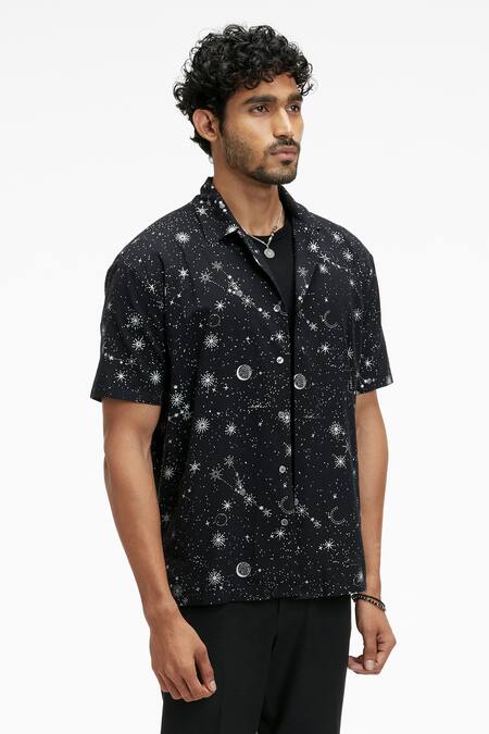 Buy_Terra Luna_Black Cotton Palawan Eco Foil Sparkle Print Shirt _Online_at_Aza_Fashions
