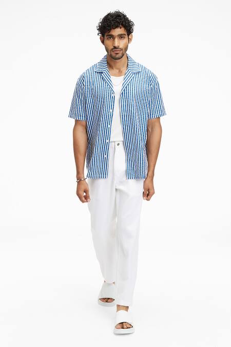 Terra Luna White Cotton Palawan Bling Stripe Print Shirt 