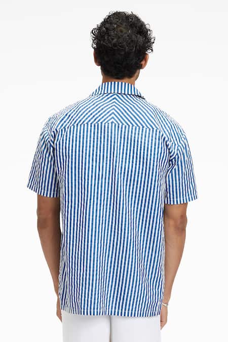 Shop Terra Luna White Cotton Palawan Bling Stripe Print Shirt at Aza Fashions Shop_Terra Luna_White Cotton Palawan Bling Stripe Print Shirt _at_Aza_Fashions