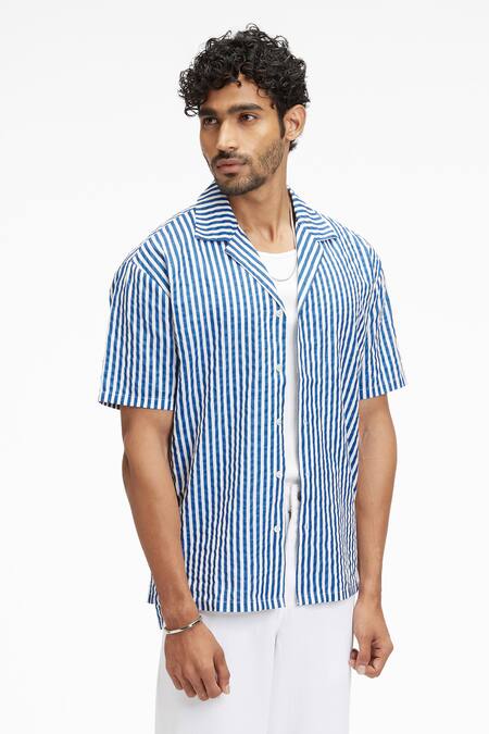 Buy Terra Luna White Cotton Palawan Bling Stripe Print Shirt Online at Aza Fashions Buy_Terra Luna_White Cotton Palawan Bling Stripe Print Shirt _Online_at_Aza_Fashions