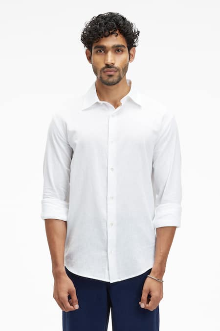 Terra Luna White Cotton Dante Organic Handloom Shirt Online at Aza Fashions Terra Luna_White Cotton Dante Organic Handloom Shirt _Online_at_Aza_Fashions