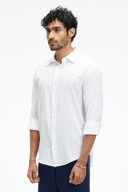 Buy Terra Luna White Cotton Dante Organic Handloom Shirt Online at Aza Fashions Buy_Terra Luna_White Cotton Dante Organic Handloom Shirt _Online_at_Aza_Fashions