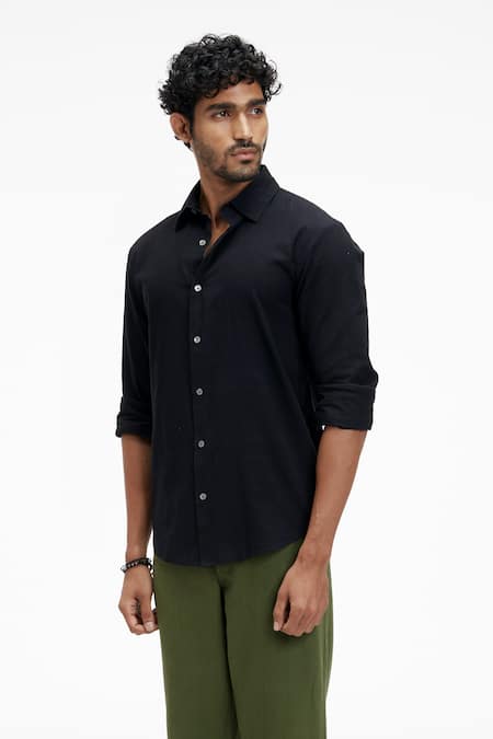 Terra Luna Black Cotton Dante Organic Handloom Shirt Online at Aza Fashions Terra Luna_Black Cotton Dante Organic Handloom Shirt _Online_at_Aza_Fashions