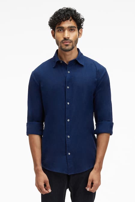 Terra Luna Blue Cotton Dante Organic Handloom Shirt Online at Aza Fashions Terra Luna_Blue Cotton Dante Organic Handloom Shirt _Online_at_Aza_Fashions