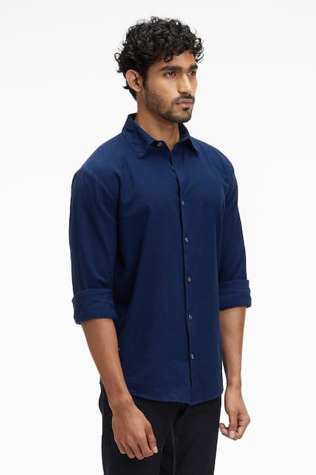 Buy Terra Luna Blue Cotton Dante Organic Handloom Shirt Online at Aza Fashions Buy_Terra Luna_Blue Cotton Dante Organic Handloom Shirt _Online_at_Aza_Fashions