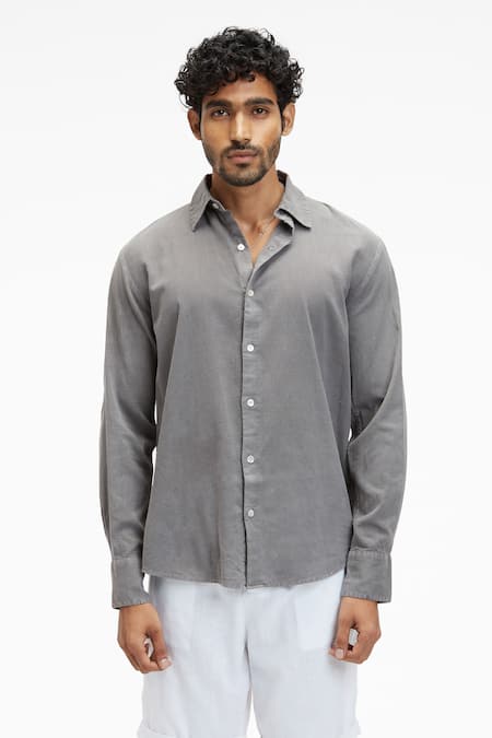 Terra Luna Grey Cotton Dante Organic Handloom Shirt Online at Aza Fashions Terra Luna_Grey Cotton Dante Organic Handloom Shirt _Online_at_Aza_Fashions