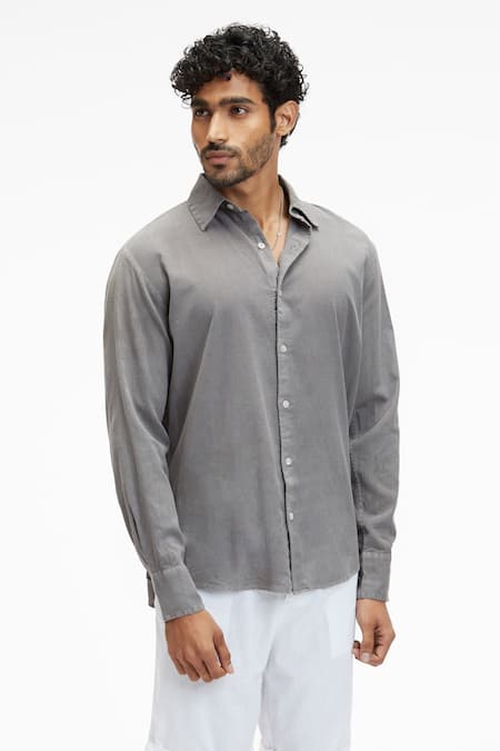 Buy Terra Luna Grey Cotton Dante Organic Handloom Shirt Online at Aza Fashions Buy_Terra Luna_Grey Cotton Dante Organic Handloom Shirt _Online_at_Aza_Fashions