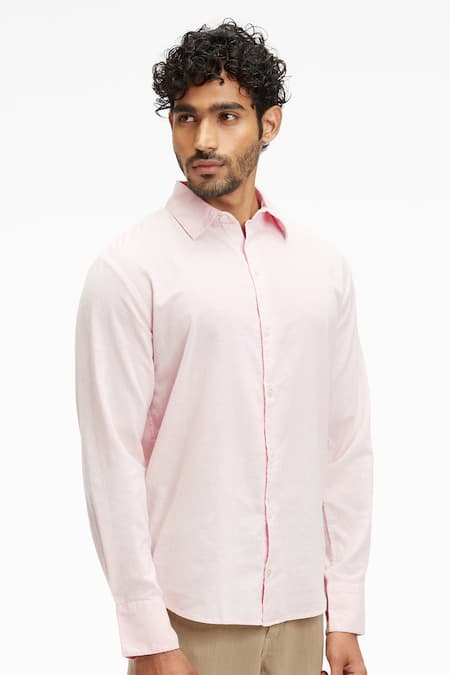 Buy_Terra Luna_Pink Cotton Dante Organic Handloom Shirt _Online_at_Aza_Fashions