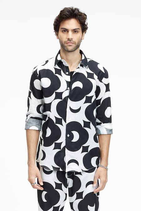 Terra Luna_Black Cotton Embroidery Dante Moonglow Print Shirt _Online_at_Aza_Fashions