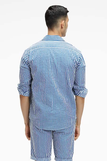 Shop Terra Luna White Cotton Dante Bling Stripe Print Shirt at Aza Fashions Shop_Terra Luna_White Cotton Dante Bling Stripe Print Shirt _at_Aza_Fashions