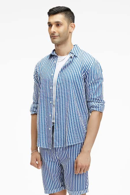 Buy Terra Luna White Cotton Dante Bling Stripe Print Shirt Online at Aza Fashions Buy_Terra Luna_White Cotton Dante Bling Stripe Print Shirt _Online_at_Aza_Fashions