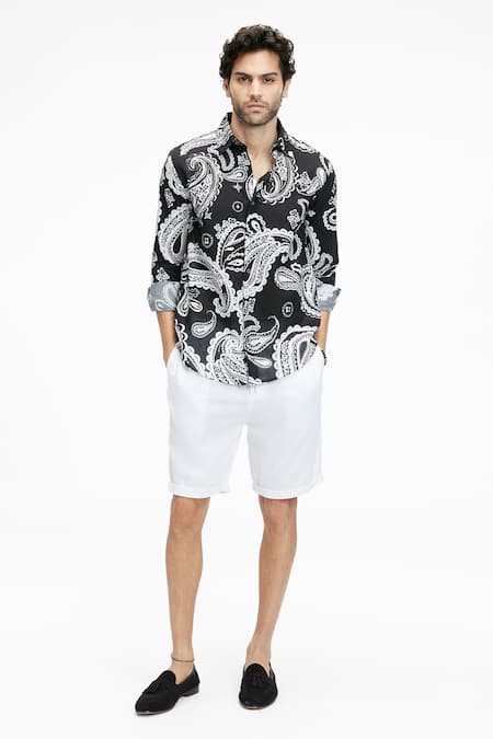 Terra Luna Black Cotton Dante Paisley Print Shirt 
