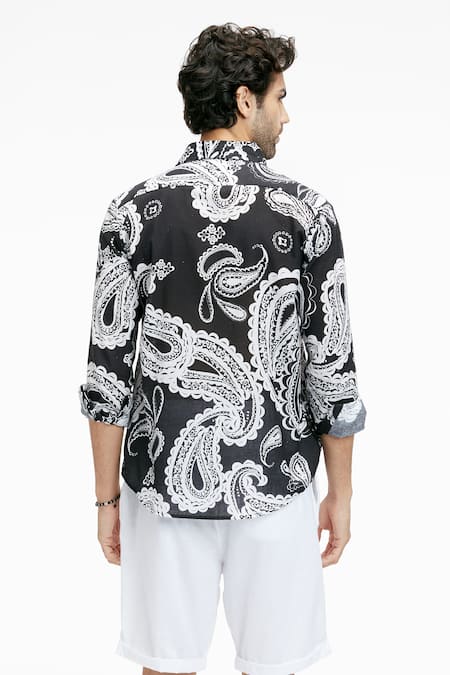 Shop Terra Luna Black Cotton Dante Paisley Print Shirt at Aza Fashions Shop_Terra Luna_Black Cotton Dante Paisley Print Shirt _at_Aza_Fashions