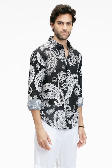 Buy Terra Luna Black Cotton Dante Paisley Print Shirt Online at Aza Fashions Buy_Terra Luna_Black Cotton Dante Paisley Print Shirt _Online_at_Aza_Fashions