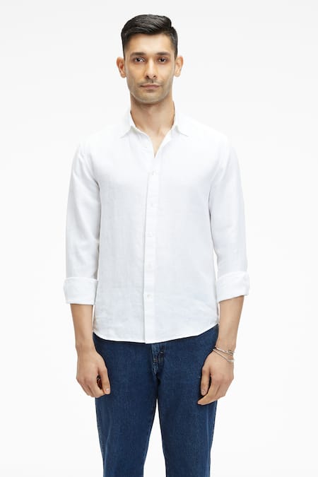 Terra Luna_White Linen Coda Shirt _Online_at_Aza_Fashions