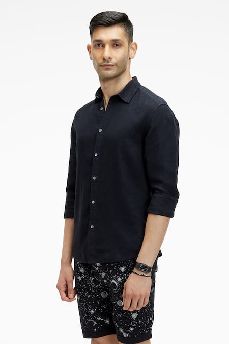 Buy_Terra Luna_Black Linen Coda Shirt _Online_at_Aza_Fashions