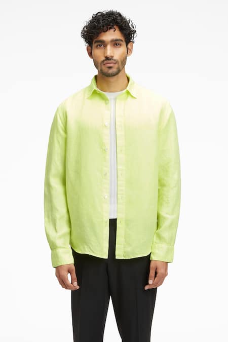 Terra Luna Yellow Linen Coda Shirt Online at Aza Fashions Terra Luna_Yellow Linen Coda Shirt _Online_at_Aza_Fashions